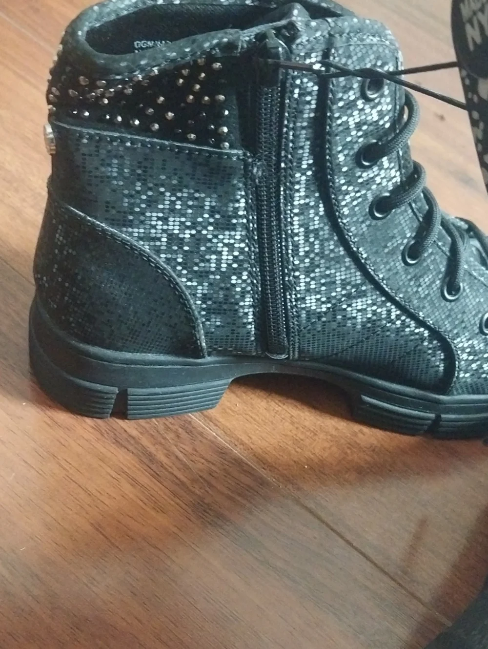 Kids Black Sequined High-Top Boots